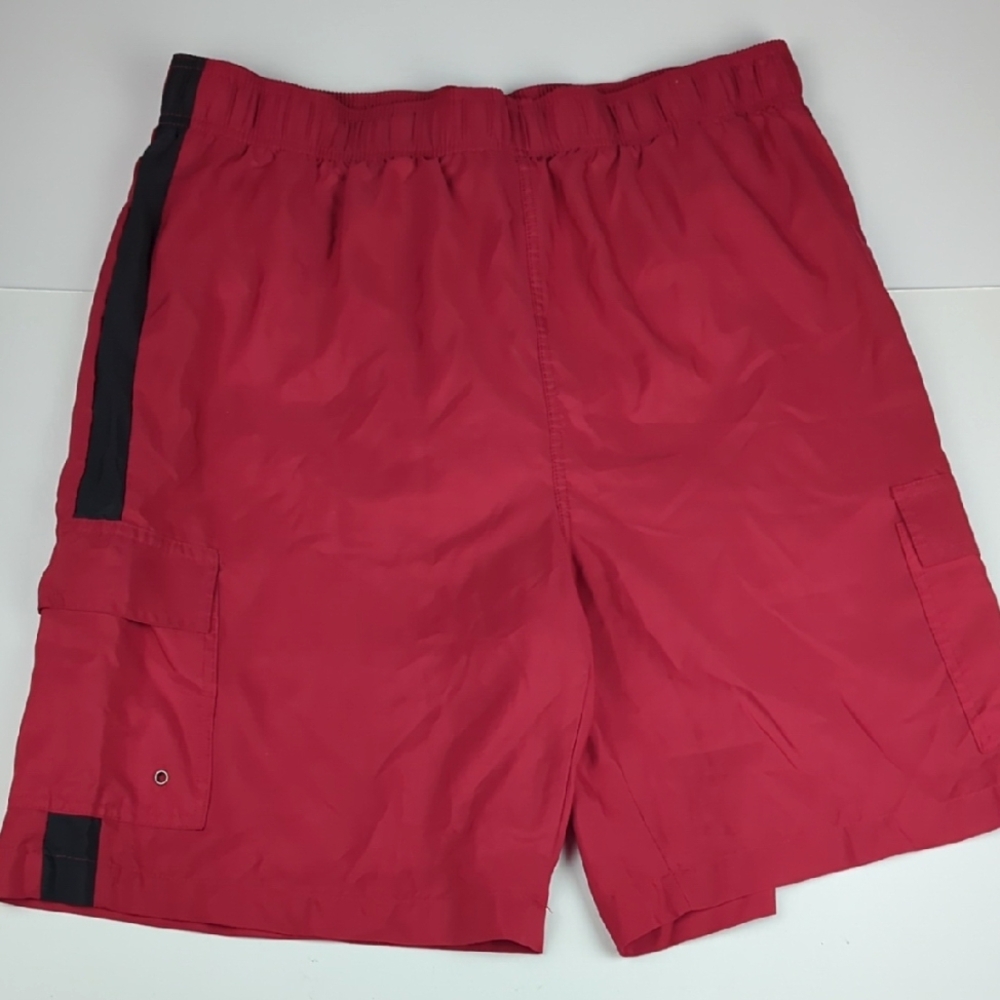 OPEN TRAILS Men's XL Red Black Board Swim Trunks
